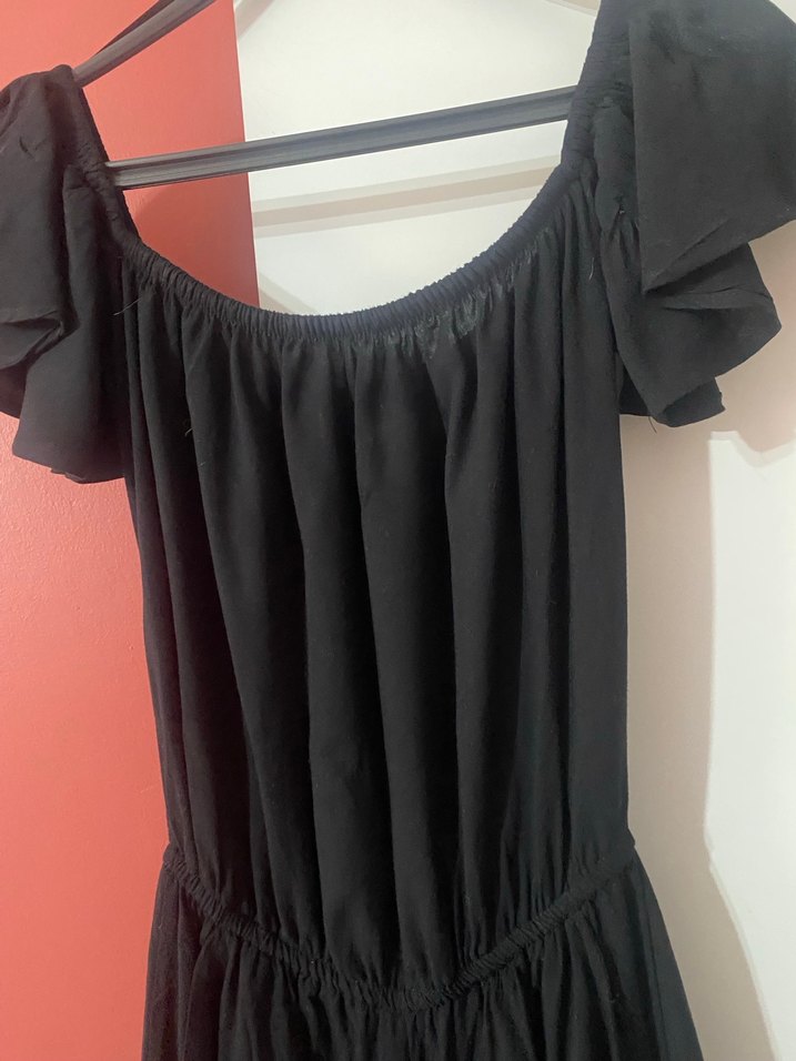 Kısa Kollu Siyah Straplez Mini tulum - Görsel 5