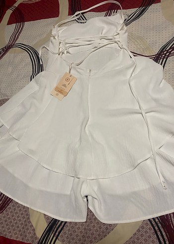 Beyaz Midi şort tulum - Görsel 12