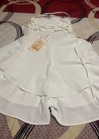 Beyaz Midi şort tulum - Görsel 14