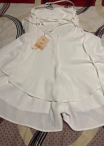 Beyaz Midi şort tulum - Görsel 16