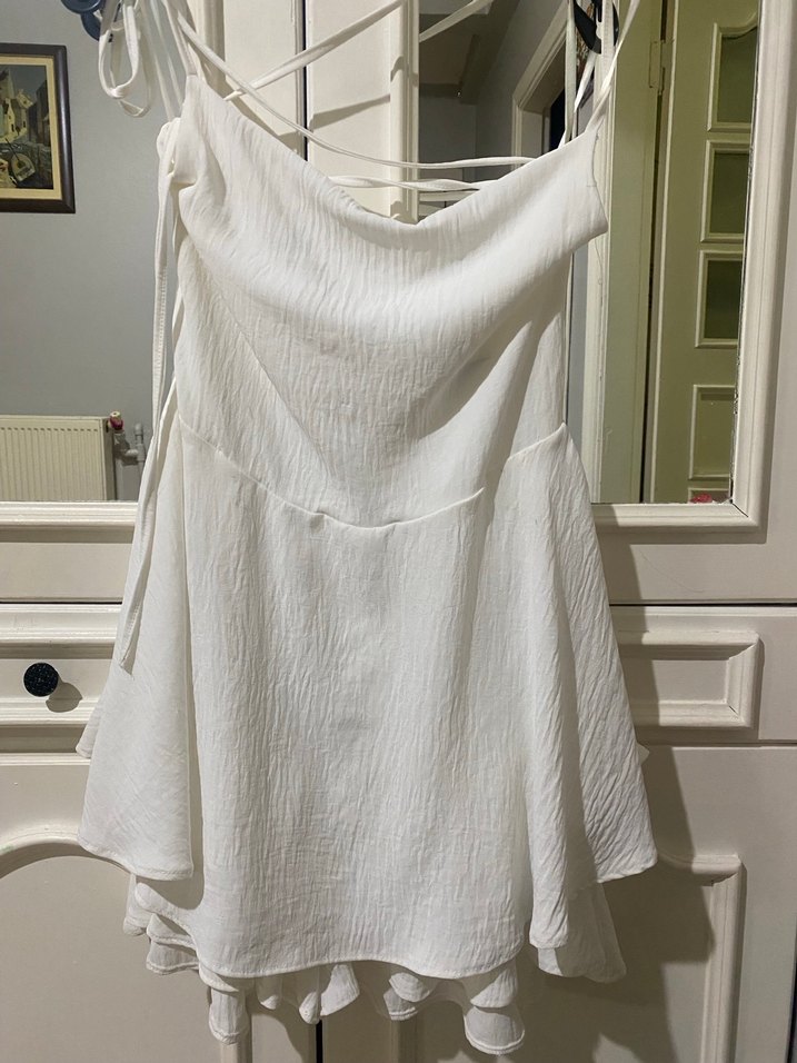 Beyaz Midi şort tulum - Görsel 2