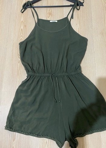 Yeşil Askılı Kemerli Kadın Mini Tulum - Görsel 2