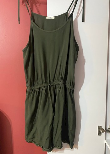 Yeşil Askılı Kemerli Kadın Mini Tulum - Görsel 3