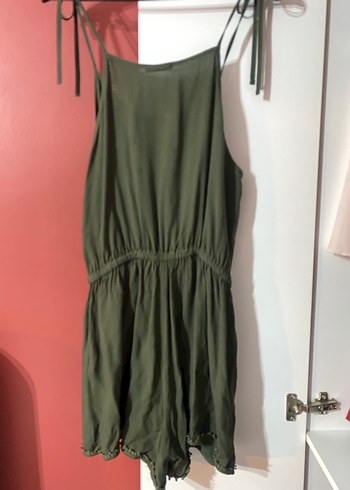 Yeşil Askılı Kemerli Kadın Mini Tulum - Görsel 5