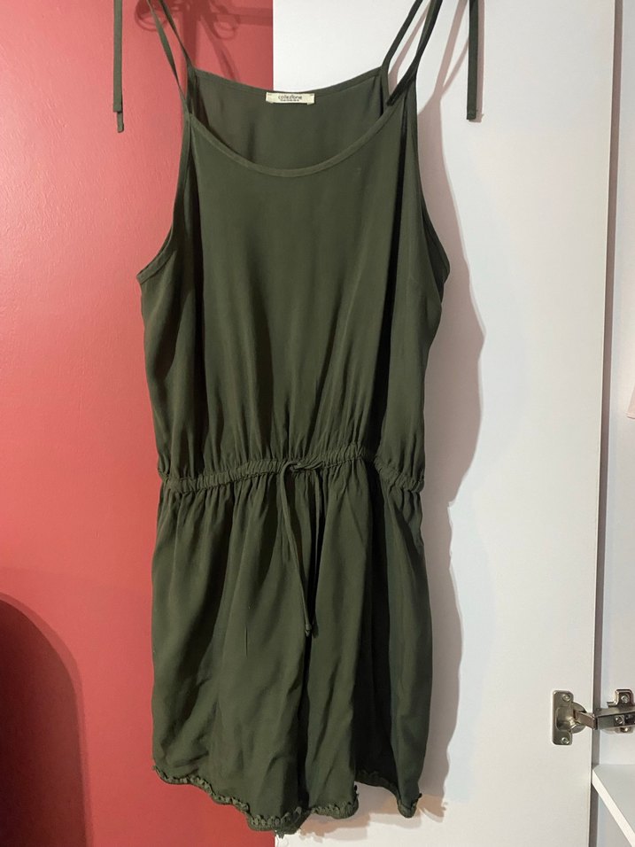 Yeşil Askılı Kemerli Kadın Mini Tulum - Görsel 3