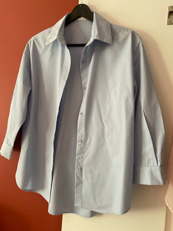 Düğmeli, Uzun Kollu mavi kız çocuk Gömlek - Görsel 4