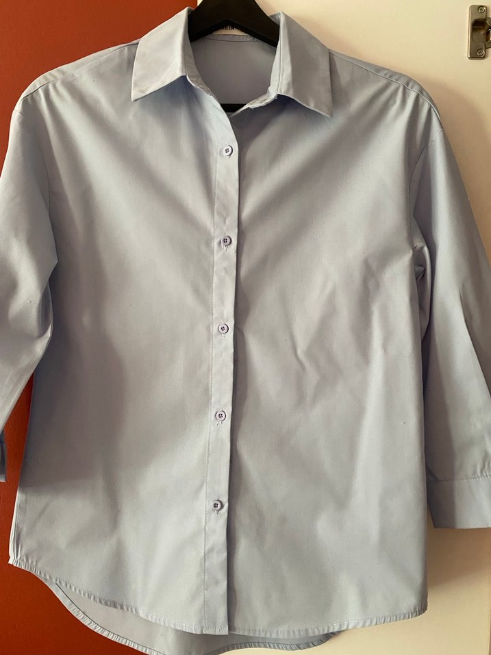 Düğmeli, Uzun Kollu mavi kız çocuk Gömlek - Görsel 3