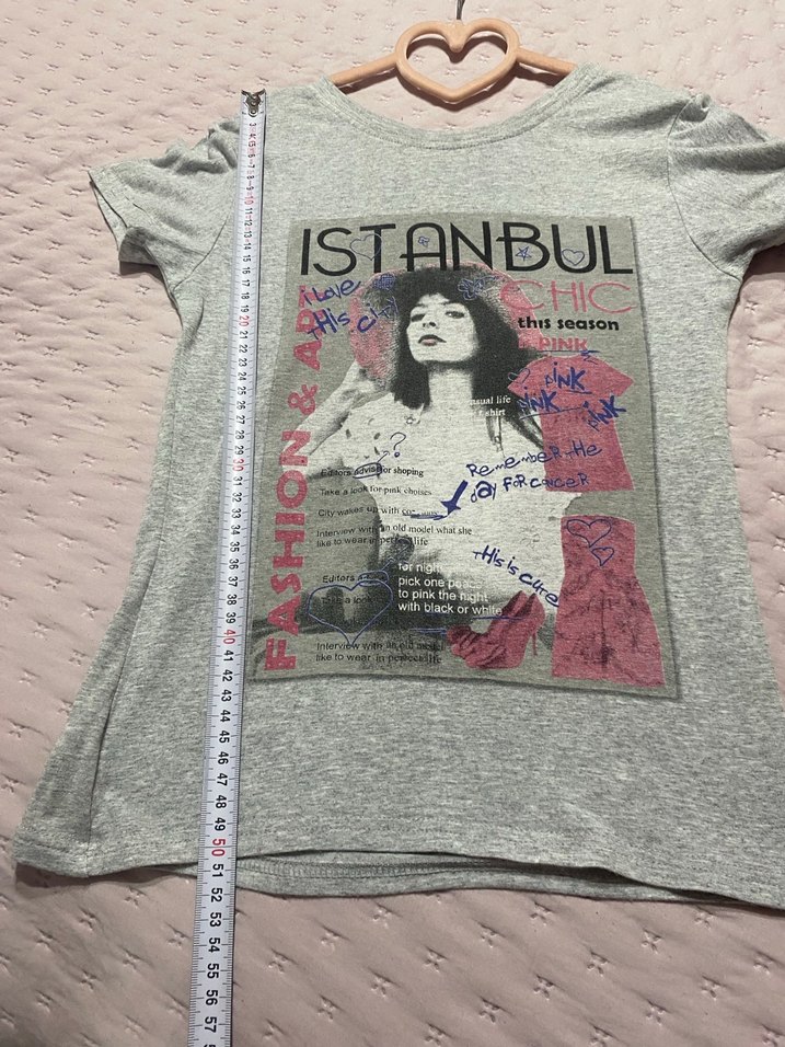 Gri Baskılı Kız Çocuk  Tişörtü - Görsel 4