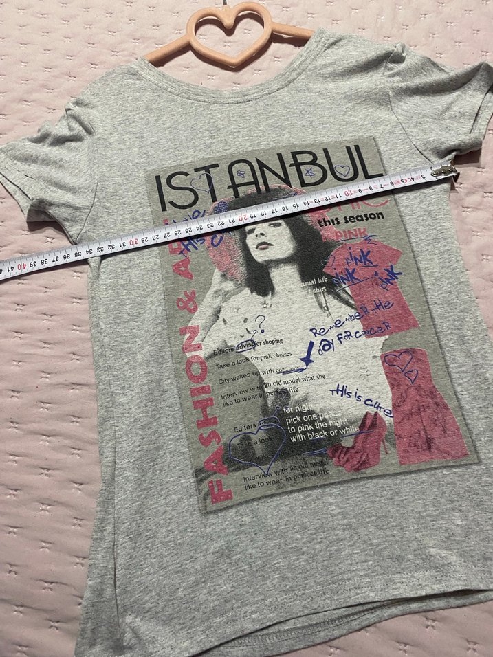 Gri Baskılı Kız Çocuk  Tişörtü - Görsel 5