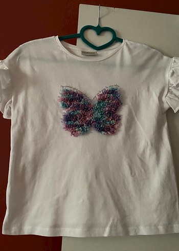 Kız Çocuk Fırfırlı Kelebek Baskılı Tişört - Görsel 6