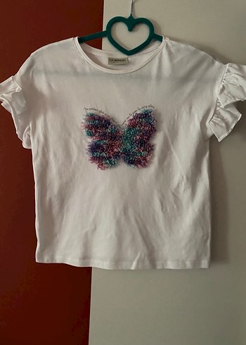 Kız Çocuk Fırfırlı Kelebek Baskılı Tişört - Görsel 7