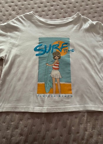 Beyaz Baskılı Kısa Kollu Kız çocuk  Tişörtü - Görsel 12