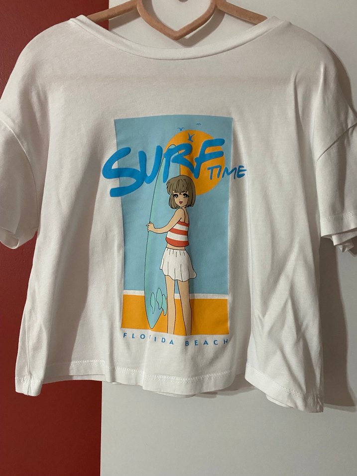 Beyaz Baskılı Kısa Kollu Kız çocuk  Tişörtü - Görsel 2