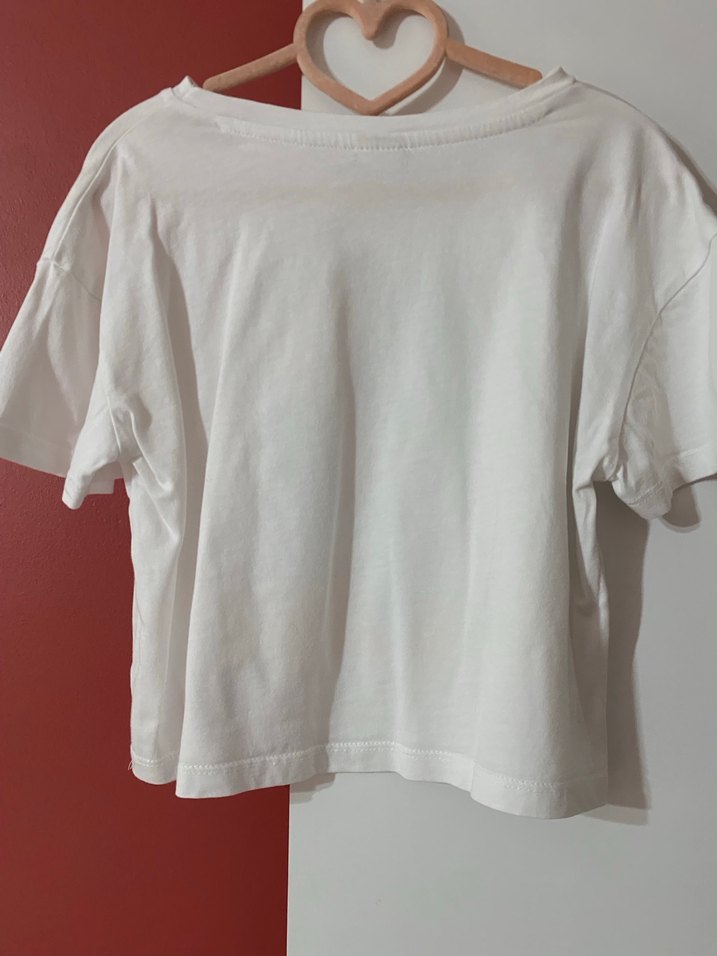 Beyaz Baskılı Kısa Kollu Kız çocuk  Tişörtü - Görsel 5