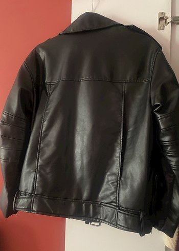 Kadın Siyah Deri Biker Ceket - Görsel 6