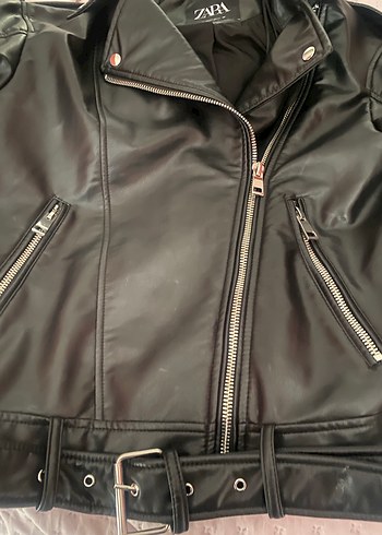 Kadın Siyah Deri Biker Ceket - Görsel 10