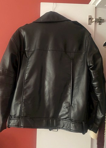 Kadın Siyah Deri Biker Ceket - Görsel 2