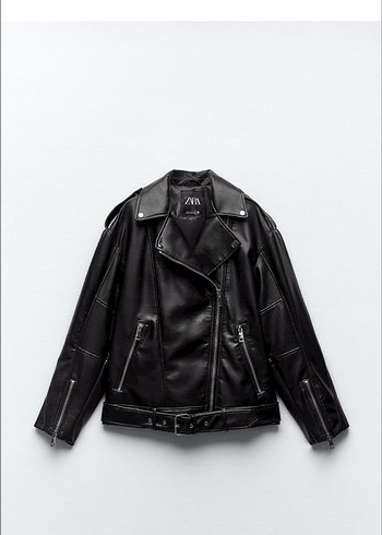 Kadın Siyah Deri Biker Ceket - Görsel 3