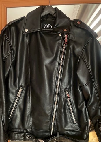 Kadın Siyah Deri Biker Ceket - Görsel 8