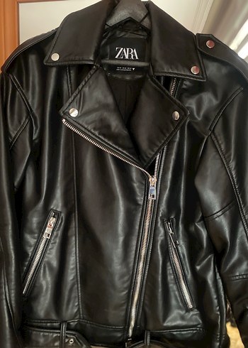 Kadın Siyah Deri Biker Ceket - Görsel 7