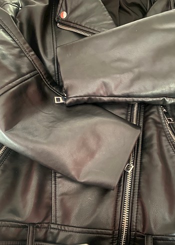 Kadın Siyah Deri Biker Ceket - Görsel 11