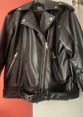 Kadın Siyah Deri Biker Ceket - Görsel 4