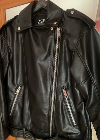 Kadın Siyah Deri Biker Ceket - Görsel 12