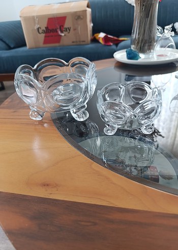 Beden beyaz Renk Şeffaf Ayaklı Kristal Şekerlik Seti