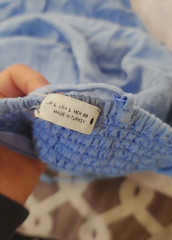 Mavi Kemerli Mini Straplez Denim Tulum - Görsel 3