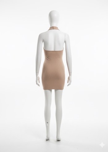 Bej Yarım Boğazlı Triko Mini Elbise - Görsel 2