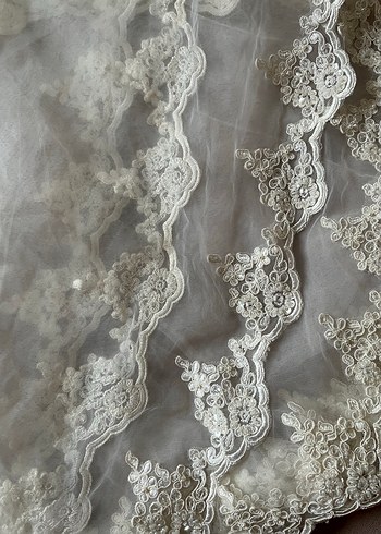 Dantel Detaylı Beyaz Vintage Gelin Aksesuarı Duvak
 2 metre - Görsel 2