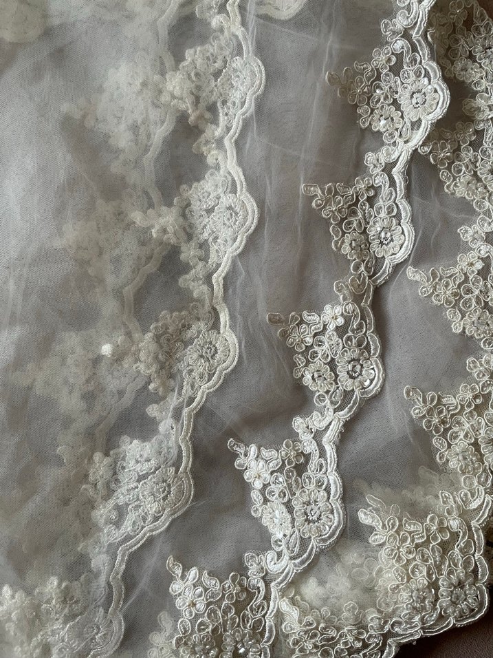 Dantel Detaylı Beyaz Vintage Gelin Aksesuarı Duvak
 2 metre - Görsel 2