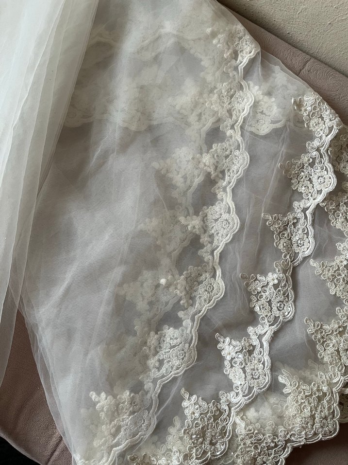 Dantel Detaylı Beyaz Vintage Gelin Aksesuarı Duvak
 2 metre - Görsel 3