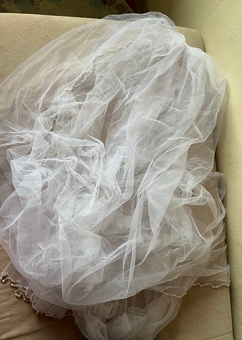 Bohem Beyaz Düz Tül duvak - Görsel 4