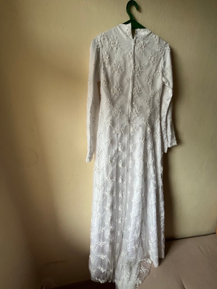 Uzun Kollu V Yaka Vintage Gelinlik - Görsel 3