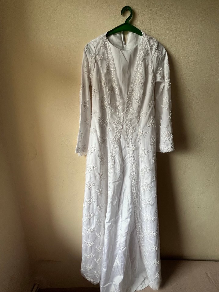 Uzun Kollu V Yaka Vintage Gelinlik - Görsel 2