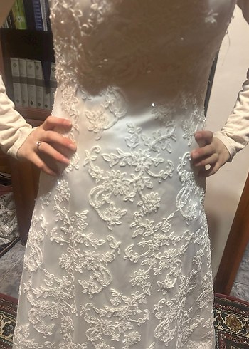 Dantel Detaylı Beyaz A Kesim Gelinlik - Görsel 2