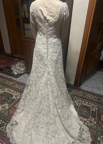 Dantel Detaylı Beyaz A Kesim Gelinlik - Görsel 4