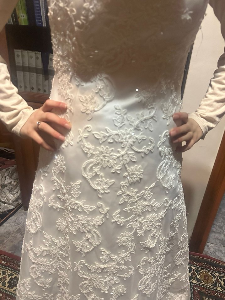 Dantel Detaylı Beyaz A Kesim Gelinlik - Görsel 2