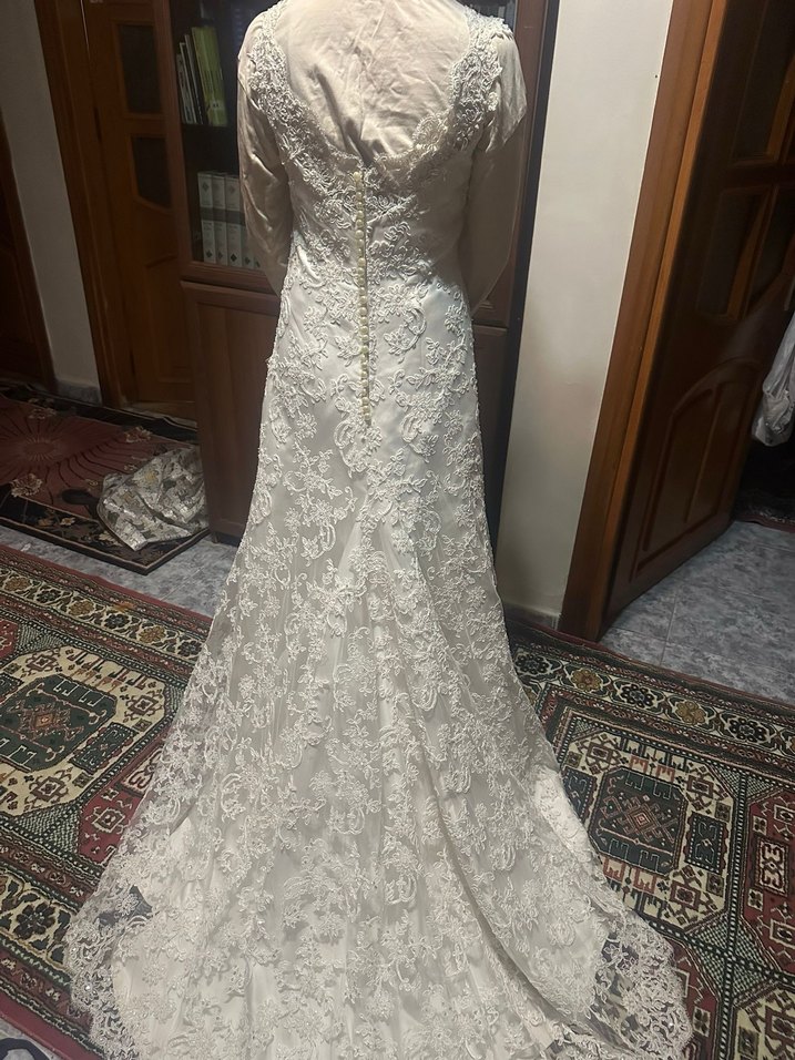 Dantel Detaylı Beyaz A Kesim Gelinlik - Görsel 4