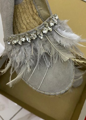 Gri Tüylü Bohem Kadın Espadril - Görsel 3