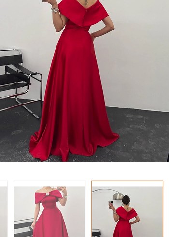 Bordo Drapeli Saten Uzun Abiye Elbise - Görsel 5