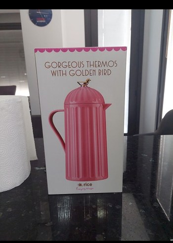 Altın Kuşlu Pembe Termos