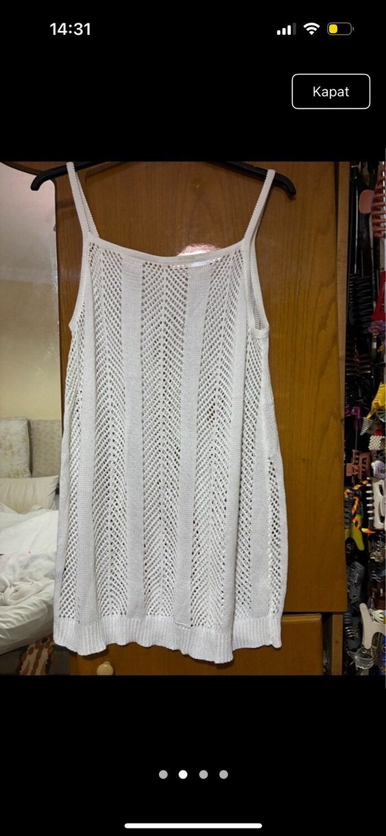 Beyaz Örgü Askılı Midi Elbise - Görsel 2