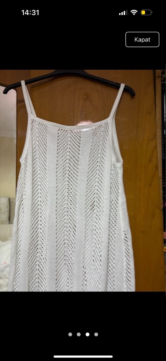 Beyaz Örgü Askılı Midi Elbise - Görsel 4