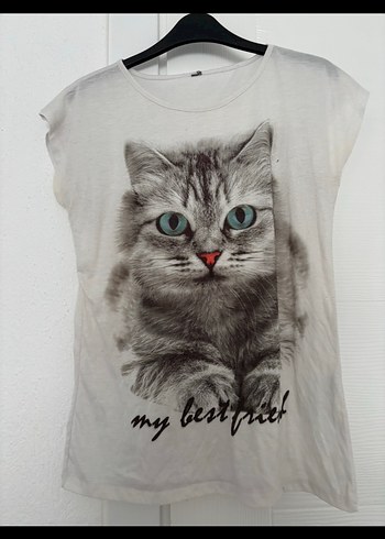 Gri Baskılı Kedi Desenli Tişört - Görsel 2