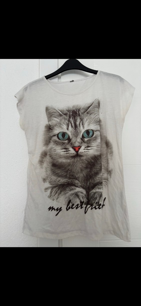 Gri Baskılı Kedi Desenli Tişört - Görsel 2