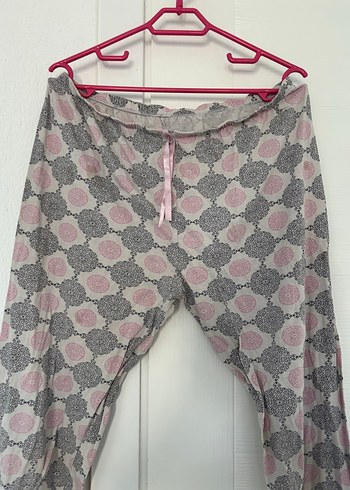 Penti Gri-Pembe Bağlama Desenli Pijama Altı