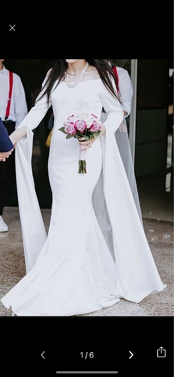 Beyaz evden çıkış elbisesi kuyruklu du - Görsel 3