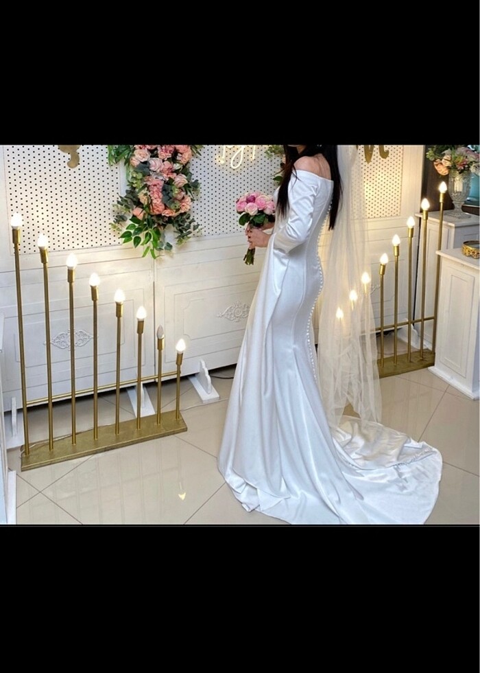 Beyaz evden çıkış elbisesi kuyruklu du - Görsel 4